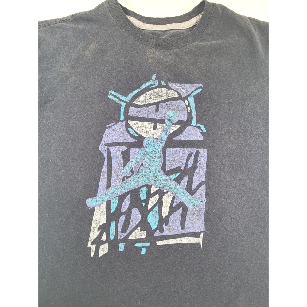 Jordan T-Shirt Mens XL Black Graphic Print Knit Cotton Jumpman Logo Basketball
